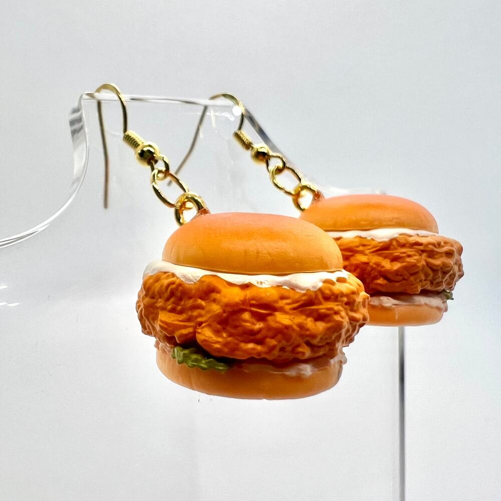 Chicken Sandwich Earrings - KFC Earrings - Food Earrings - Fried Chicken Earring - Picture 3 of 10